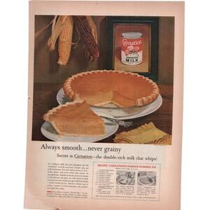 Carnation Evaporated Milk Magazine Advertisement 1958 Vintage Pumpkin Pie Recipe